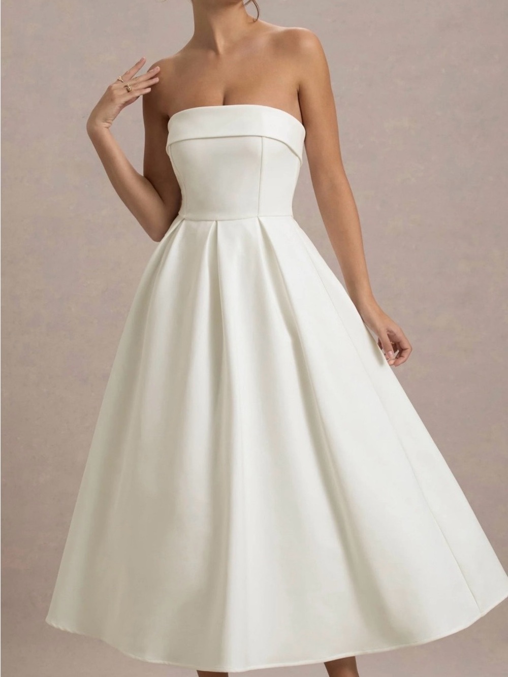 Strapless Midi A-Line White Dress, Bridal